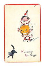 1915 Signed Brundage #123 Halloween Postcard Young Boy Pumpkin/Black Cat picture