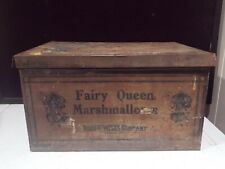 Antique FAIRY QUEEN Marshmallow Advertising LARGE Storage Tin Box KANSAS CITY picture