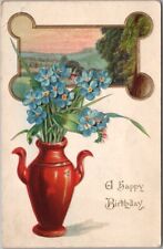Vintage 1917 HAPPY BIRTHDAY Embossed Postcard Landscape / Forget Me Not Flowers picture