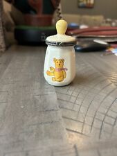 Vintage Ceramic Baby Bottle Teddy Bear Miniature 3.25 in. Trinket Box Hinged Lid picture