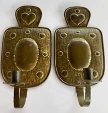 Vintage MCM Sweden Brass Wall Sconces Taper Candle Holders Hammered Pair RARE picture
