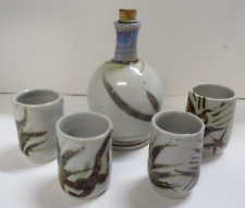 Vintage Pottery Sake Set Decanter and 4 Cups picture
