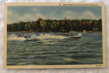 Post Card, Speed Boats on Lake Geneva, Wisconsin, Posted 1938 picture
