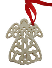 Vintage LENOX Charms Porcelain Pierced ANGEL Christmas Ornament Present Tag 2.5