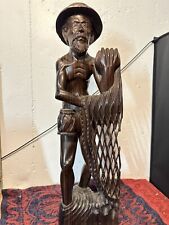 Vintage Rosewood Wooden Carved Asian Fisherman Intricately Carved Net 20