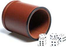 Leather Dice Cup Set Felt Lining Quiet Shaker with 5 Dot Dices for Darkbrown  picture