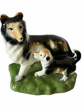 Vintage Japan Border Collie Mom and Her Pup Figurine 5”~4” picture