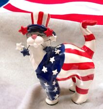 Vintage 2001 LACOMBE PATRIOTIC USA Flag CAT Figure Whimsiclay 4th July Decor picture