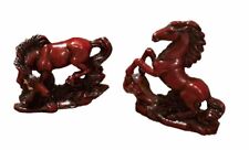 Vintage Chinese Wild Horse Sculpture Red Resin Figure Asian Sculpture ~Set of 2 picture