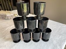 9 Vintage Georges Briard Black Marbled Signed Plastic Acrylic Footed Glass Cups picture