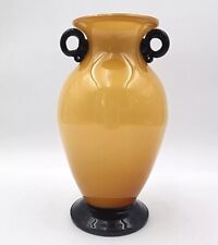 Vintage Murano Glass Vase VeniniI Yellow With Black Handles & Base MCM 11'' picture