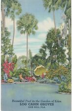 Oak Hill Log Cabin Groves Pool Garden Of Eden Roadside Linen 1940 FL  picture