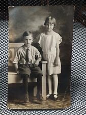 Antique RPPC Children Wadsack Studio Serious Brother Happy Sister Photo Postcard picture