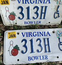 Virginia License Plate Bowler Pair Handicap 313H Expired See Damage picture