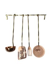 Rustic Copper TWISTED BRASS Kitchen Set Rack, Spatula, Fork, Ladle, Skimmer 5pcs picture