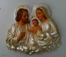 VINTAGE HOLY FAMILY CHALKWARE WALL PLAQUE STATUE VIRGIN MARY JESUS SAINT JOSEPH picture