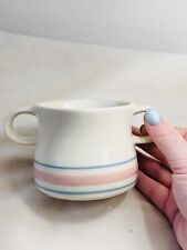 Vintage McCoy Pink Blue Stripes Stonecraft Soup Bowl Mug Ovenware #7109 USA Made picture