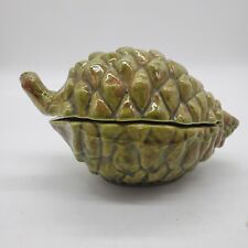 Vintage MCM Ceramic Green Pinecone Shaped Lidded  Trinket Dish As-Is  picture
