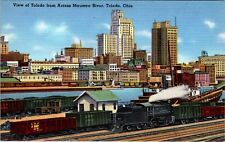 View Of Toledo Ohio From Across Maumee River Linen Post Card picture