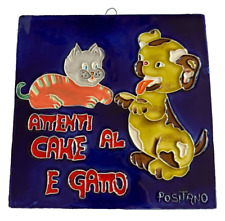 Positano Made in Italy Decorative Tile Wall Hanging Cat Dog Hand Painted Vintage picture