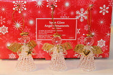 Set of 3 AVON 2002 Spun Glass Angel Christmas Ornaments Clear Gold Star Heart picture