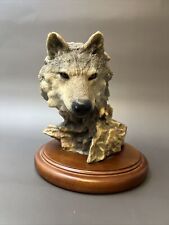 Mill Creek Studios Focused Prey Wolf Head Sculpture USA Made Wood Base Nice Cond picture