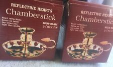 2 New Open Box Reflective Hearts Chambersticks Solid Brass 2 1/2