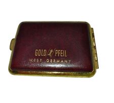 Vintage Gold Pfeil Rectangular Hard Case Pill Box Brown Leather West Germany picture
