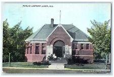 1910 Public Library Building Students On Entrance Stairs Loda Illinois Postcard picture