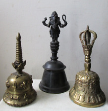 Vintage BELL Lot of 3 Chinese INDIAN Ganesh Tibetan TIBET Vajra BRASS Bronze picture