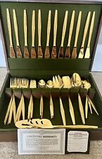55 pc JH CarlyleVintage Golden Bouquet 24k Electroplate Flatware & Case EXC COND picture