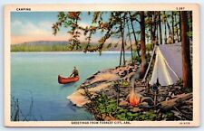 Postcard AR Forrest City Greetings Vtg Linen Camping Canoe F6 picture