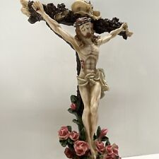 INRI Jesus Crucifixion on The Cross Hand Painted Figurine Standing Crucifix VTG picture