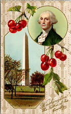 Vtg 1910s Washington Father Of His Country Monument Cherries Embossed Postcard picture