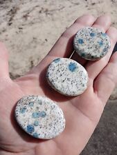 Lot of 3 K2 Polished Granite Azurite Mineral Specimens. Beautiful Blue Spots O7 picture
