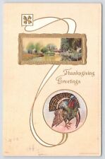 Julius Bien~c1909~940~Thanksgiving Greetings~Turkey~Clovers~River Scene~PM 1910 picture