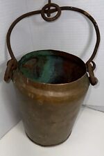 Vintage Primitive Copper and Wrought Iron Hanging Pot Great Patina 9” x 6” picture
