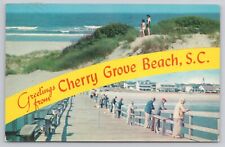 postcard Greetings from Cherry Grove Beach SC Banner Sand Dunes Fishing Pier picture