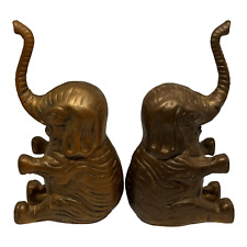 Vintage 1960s Cast Brass Elephant Sculpture Book Ends Paper Weights - a Pair picture