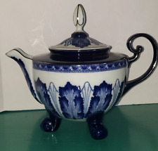 Bombay Co  Made In China 3 Footed Teapot Cobalt Blue White Platinum Trim picture