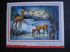 1940s vintage greeting card CHRISTMAS Deer in the Snow At Stream picture