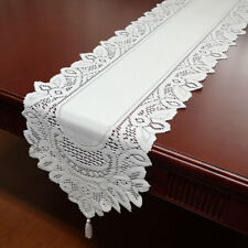White Vintage Lace Table Runner Dresser Scarf Oval Doily Wedding Floral 13