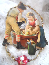 Antique Christmas Ornament - HOME CRAFTED - YOUNG BOY & GIRL WASHING DOLLY picture