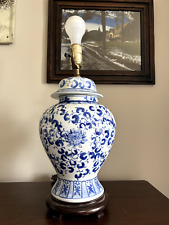 STUNNING BLUE AND WHITE CHINA CHINOISERIE GINGER JAR LAMP PORCELAIN CERAMIC  picture