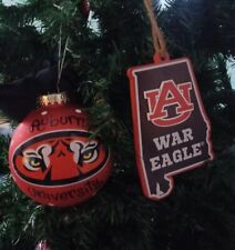 Auburn University War Eagle Globe Christmas Ornament Ribbon Wooden Lot of 2 picture