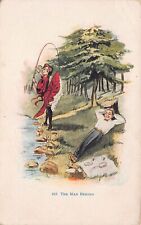 Cute Girl Trout Fly Fishing Skirt Saucy Romance Love Picnic Vtg Postcard D51 picture