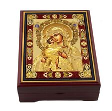 Rosary Box Jewelry Keepsake Holder Wood Icon Box Virgin Mary Icon Sweet Kissing picture