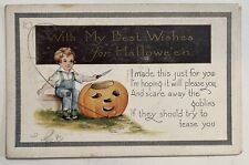 Antique 1900s Whitney Made Halloween Postcard Pumpkin JOL Carving Massachusetts picture