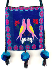 Huichol Indian Mexico Cross Stitched Hand Made Indigenous Bag Love Birds Flowers picture