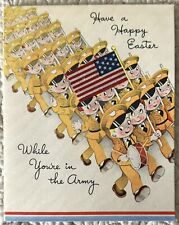 Unused Easter Patriotic WW2 WWII Army Flag Military Vintage Greeting Card 1940s picture